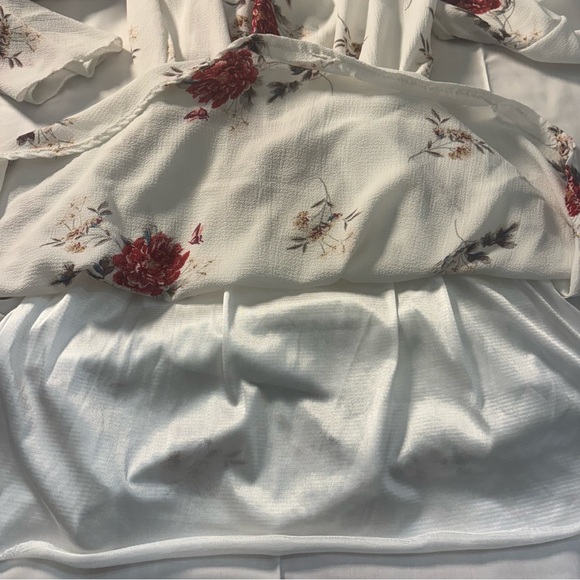 Romwe Cottagecore Off Shoulder Floral Dress Peasant Boho Mini Ivory M - Picture 5 of 11